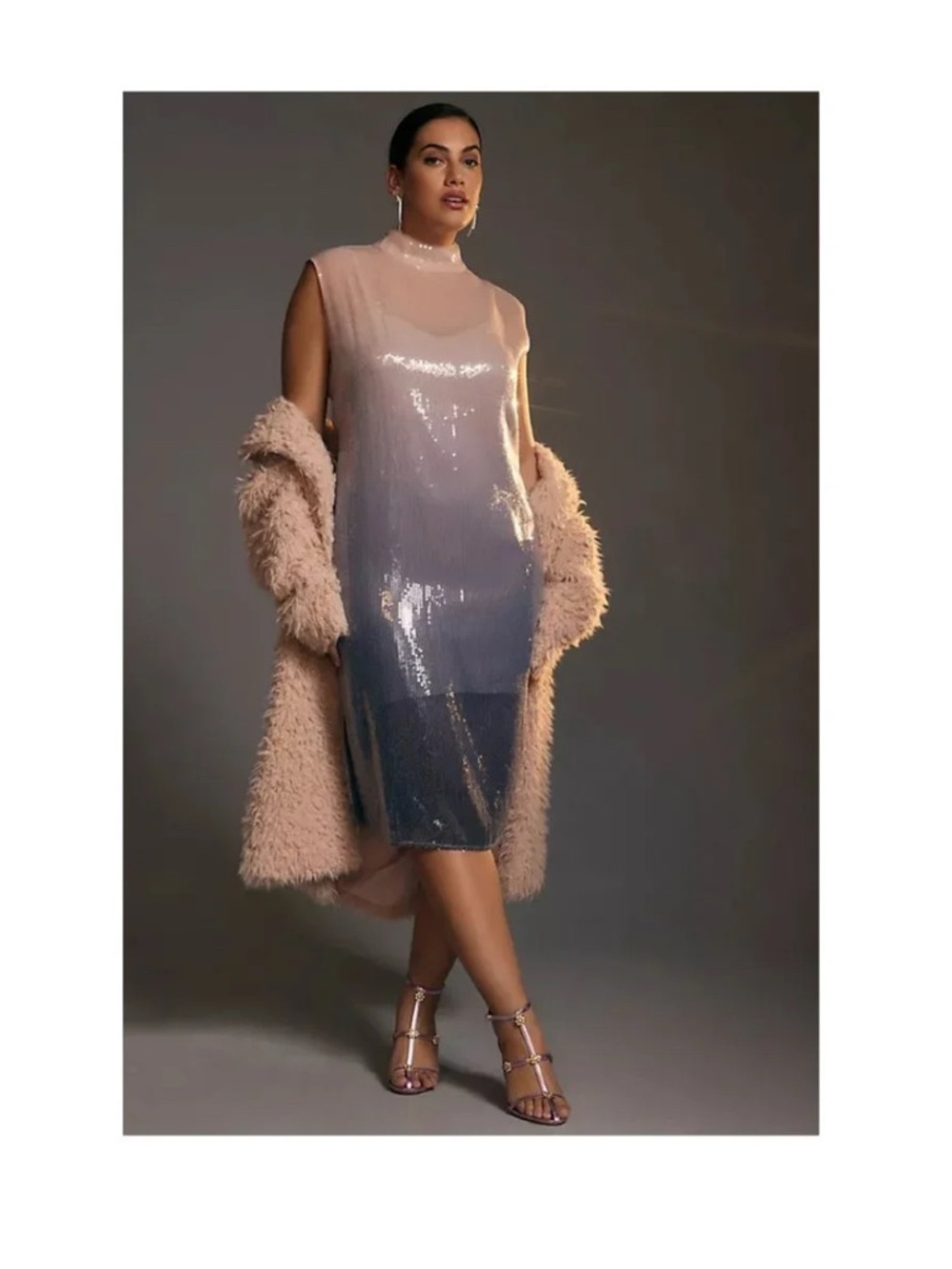 ANTHROPOLOGIE Sleeveless Sequin  Dress in Soft Lavender-Gray